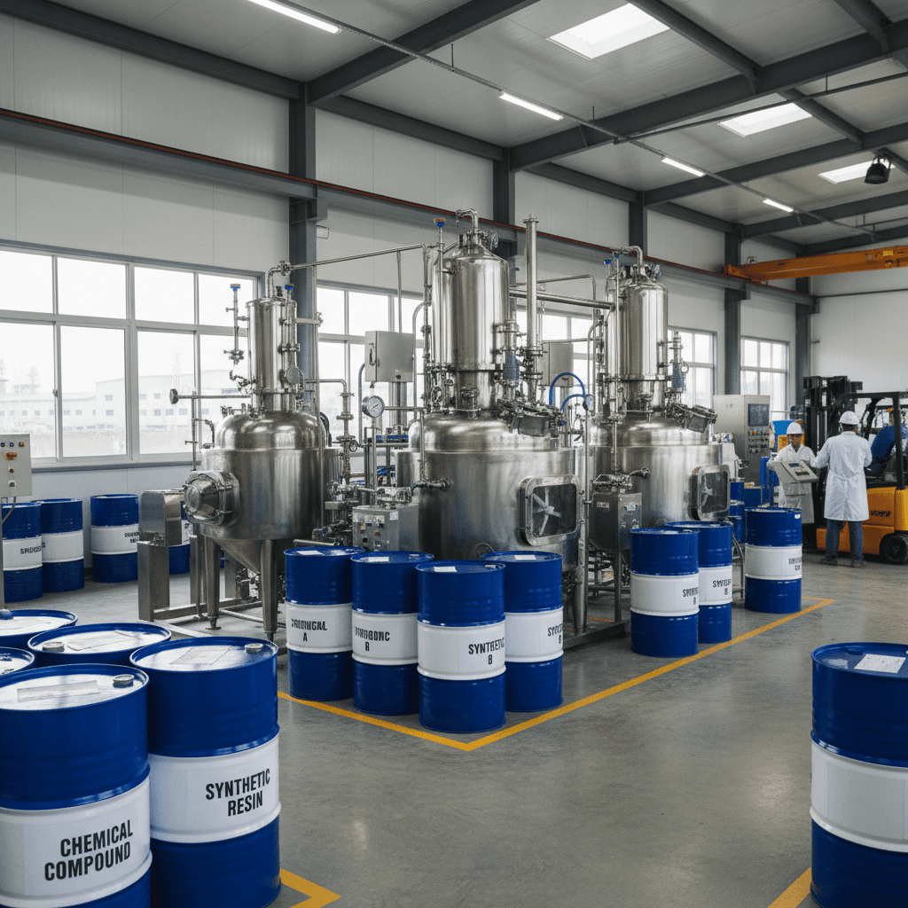 Manufacturing facility with mixing equipment.
