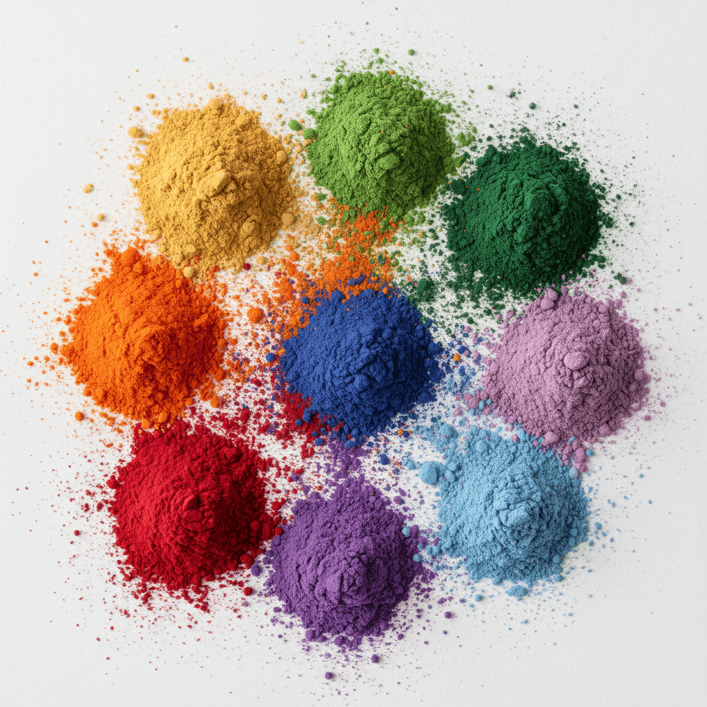 Close-up of dry pigment powder colors.