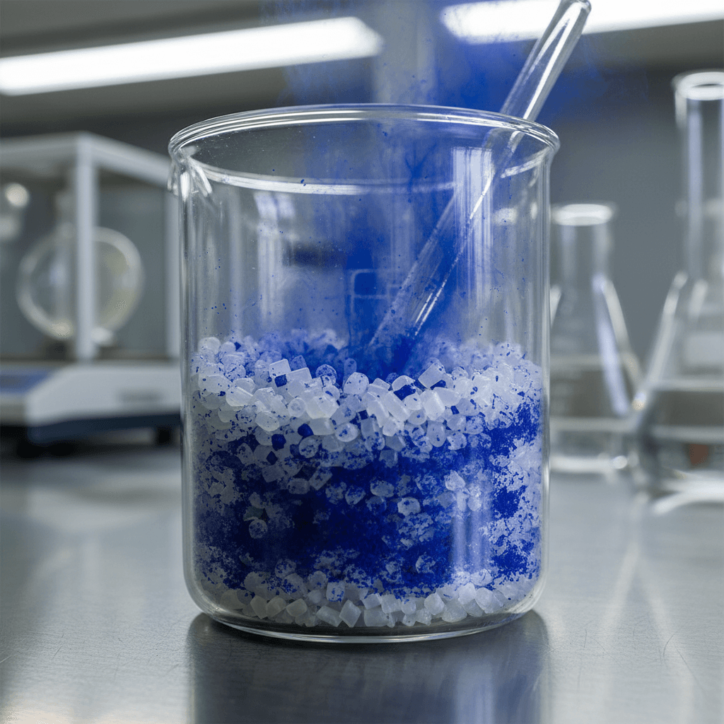 Pigment powder mixing with plastic granules.