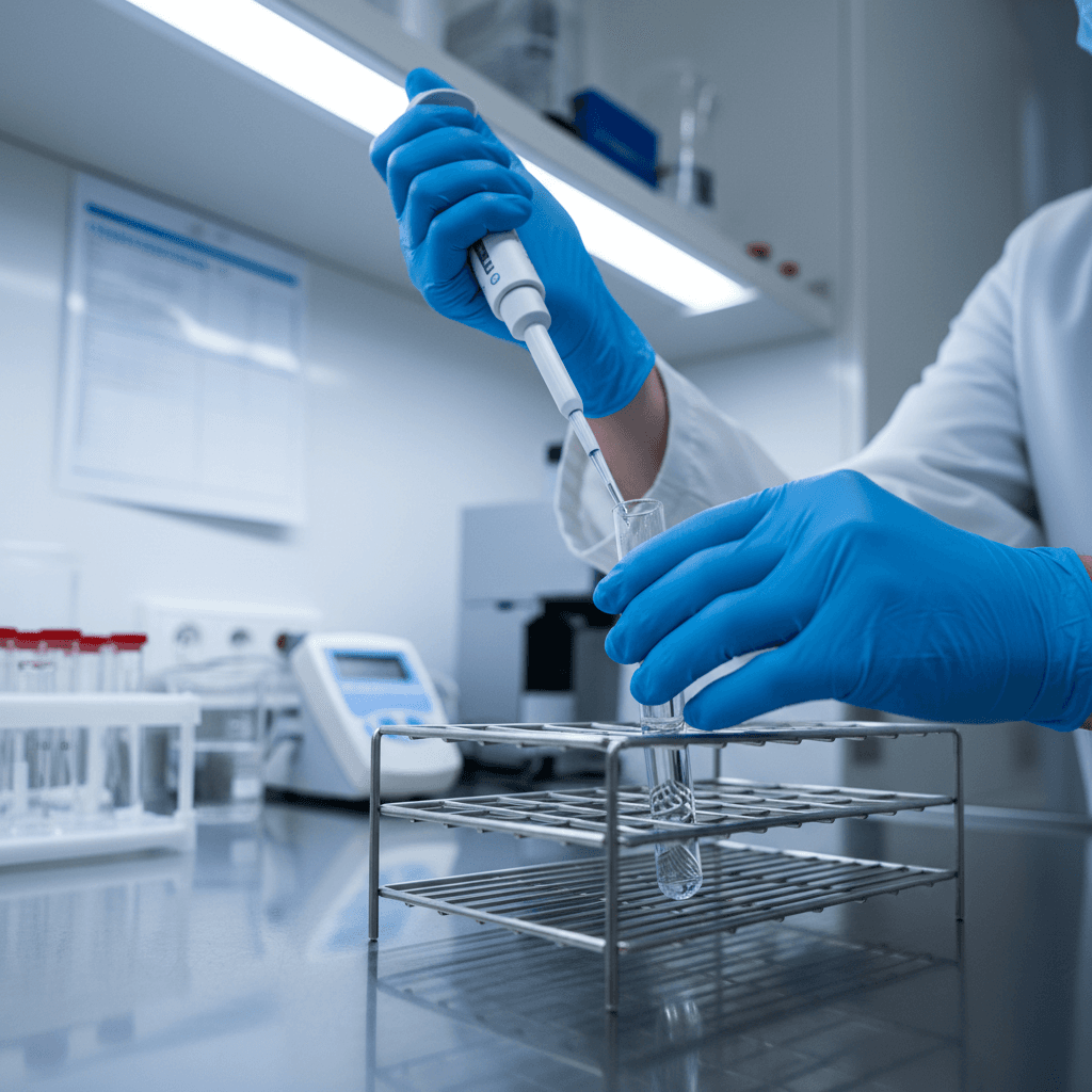 Technician using a color spectrophotometer to match a plastic sample