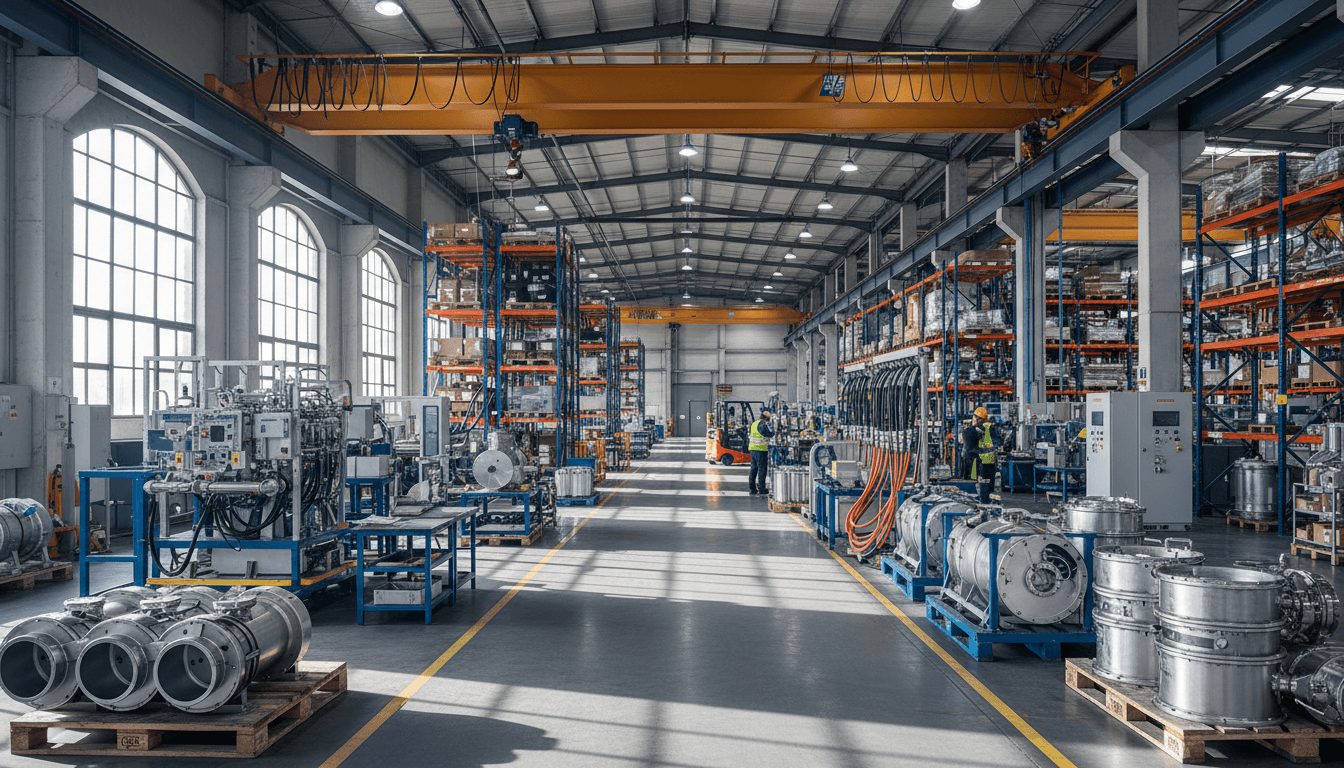 Industrial factory exterior with shipping area in Gujarat, India