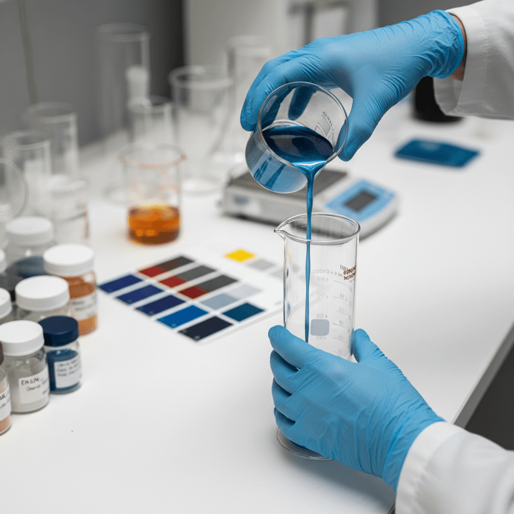 Mixing pigment powder with plastic pellets in lab mixer